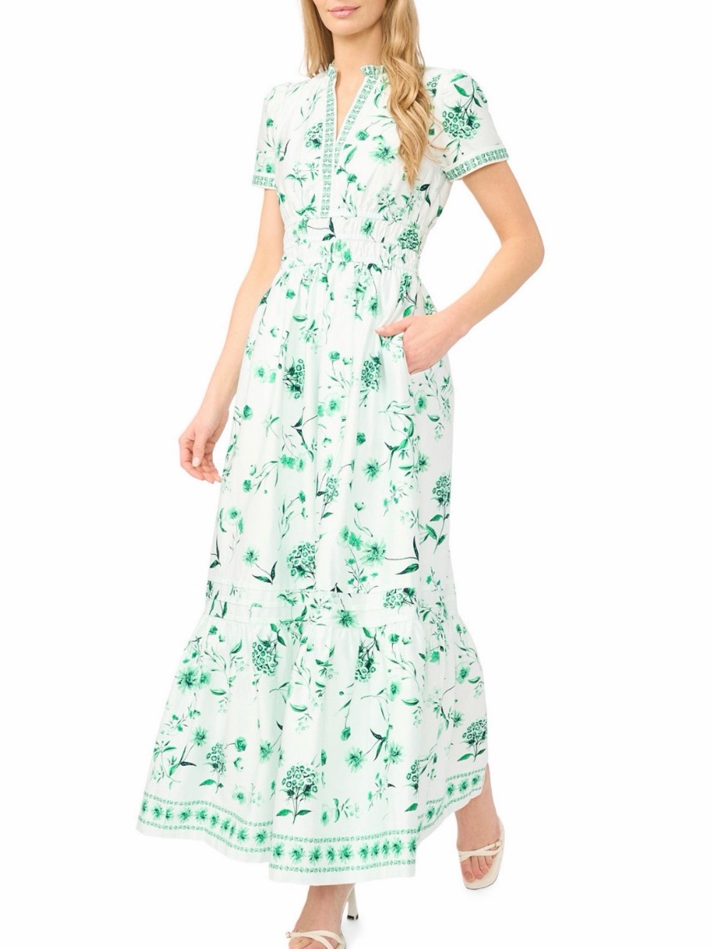 Cece White & Green Floral Midi Dress - Women - Picture 3 of 8